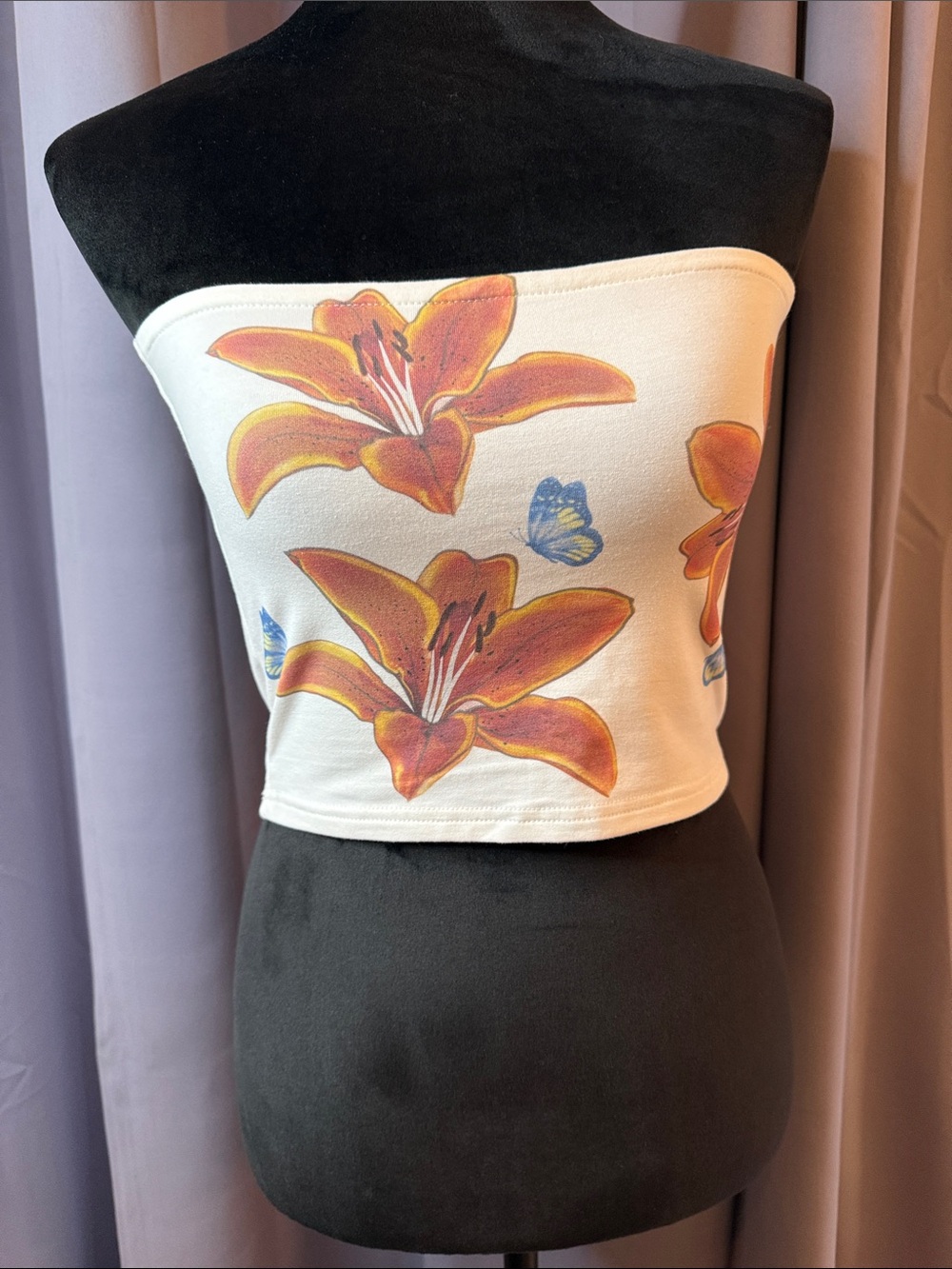 Edikted Cream Tube Top with Orange Floral Print